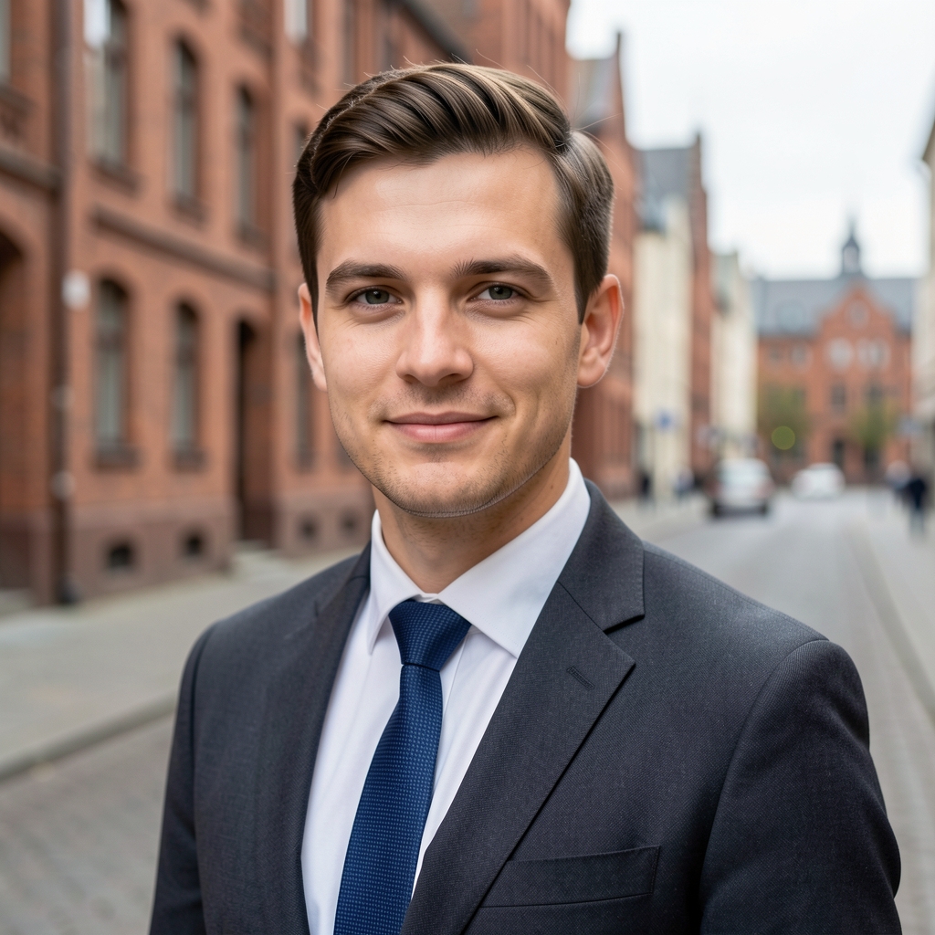 Historisches Kontorhausviertel in Hamburg mit backsteinroter Architektur, ruhige Straße, diffuses Tageslicht, sachliche Stadtansicht